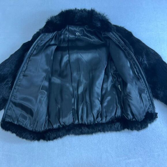 Niki Jacket Girls 7 Black Genuine Rabbit Fur Zip Up Mock Neck - Picture 10 of 13